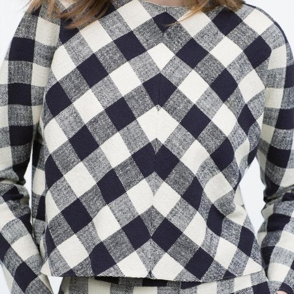Zara Blue Gingham Buffalo Check Linen Crop Top - Picture 5 of 7